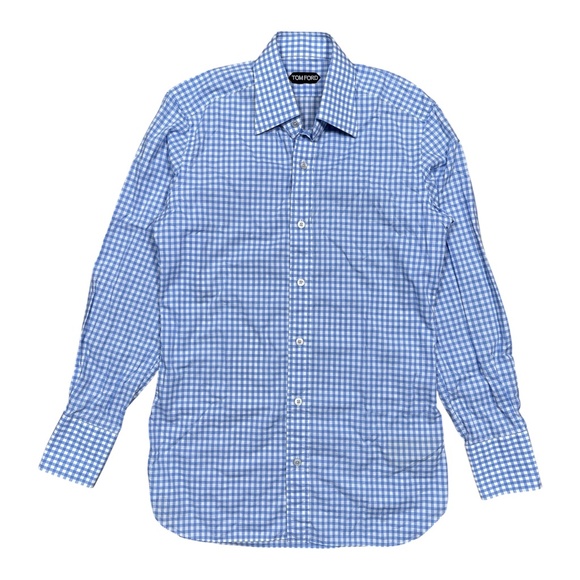 Tom Ford Gingham Check Slim Fit Lightweight Cotton Dress Shirt Mens 38 15 - Picture 1 of 11